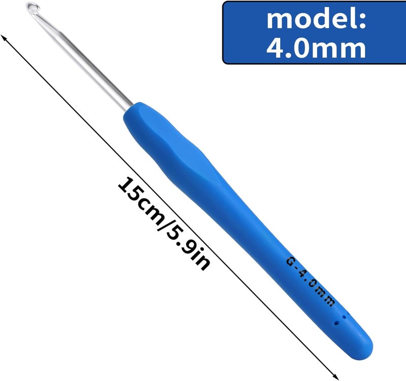 Gerute 4mm Crochet Hook, Ergonomic Crochet Hook, Smooth and Extra Long Knitting Needles, with Soft Rubber Ergonomic Handle and Aluminum Tip, Perfect Beginner and Arthritic Crochet Hooks (4 mm) - Image 2
